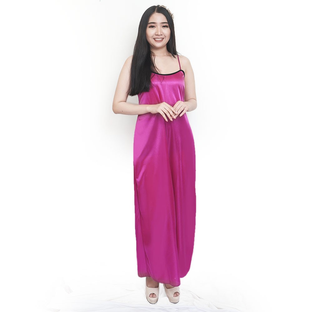 FOLVA baju tidur tanktop long dress satin 1542VDR ungu all size