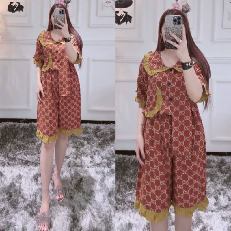 (Bisa COD) Oneset Wanita Jumbo Terbaru / Setelan Baju Dan Celana Motif Viral / One Set Jenifer