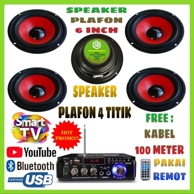 Paket Toa Speaker Plafon 3R 6 Inch 4 Titik Buat Cafe , Klinik, Restoran, kantoran...!!!