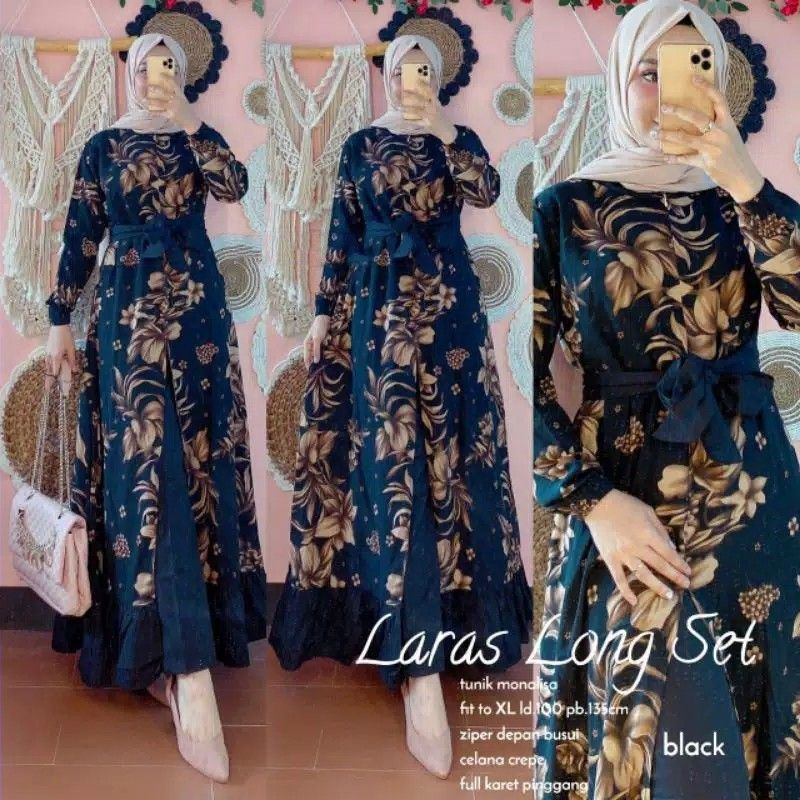 [COD] Laras Long Set setelan baju muslim wanita 2in1 terlaris