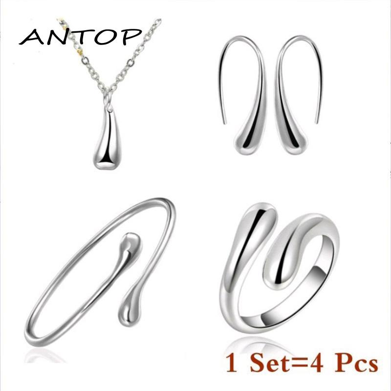 4pcs Kalung Gelang Cincin Dan Anting Kait Desain Water Drop Electroplating Untuk Fashion