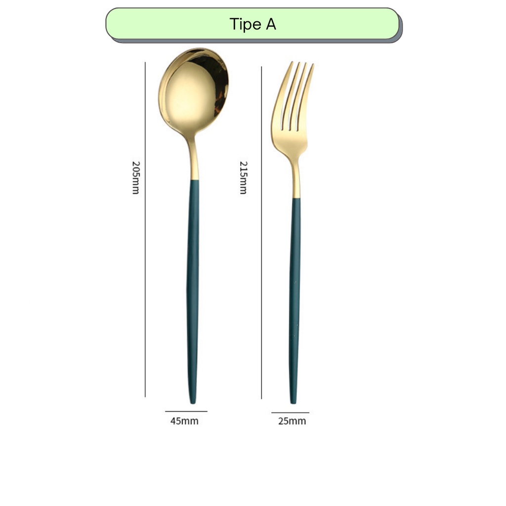[ RYO ] DIN SENDOK GARPU Alat Makan Stainless steel / 21,5 cm  / Peralatan Dapur / Cutlery Set / Spoon Fork /-3