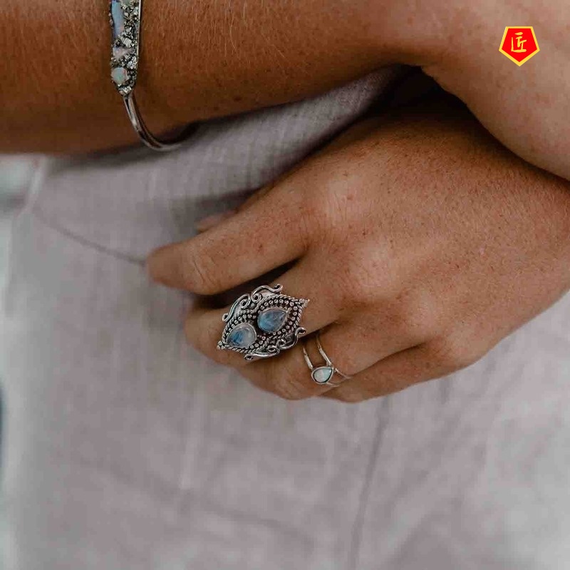 [Ready Stock]S925 Silver Vintage Moonstone Ring