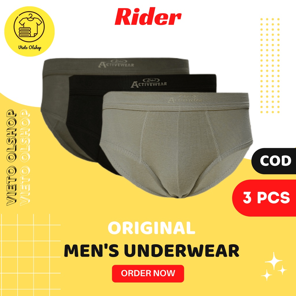 (3 Pcs) CD Celana Dalam Rider Active Brief Man R317B Multi Warna Pria Dewasa / Sempak Bokser Laki la