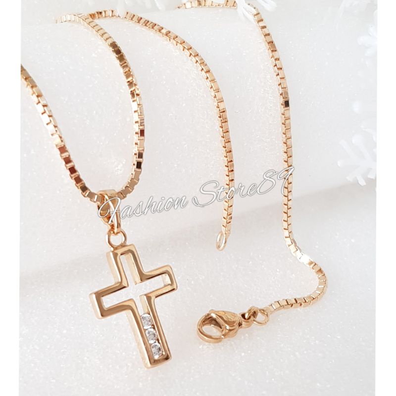 Kalung Salib Xuping Permata Simple Elegant Perhiasan Xuping Lapis Emas 18k impor Kalung Liontin salib