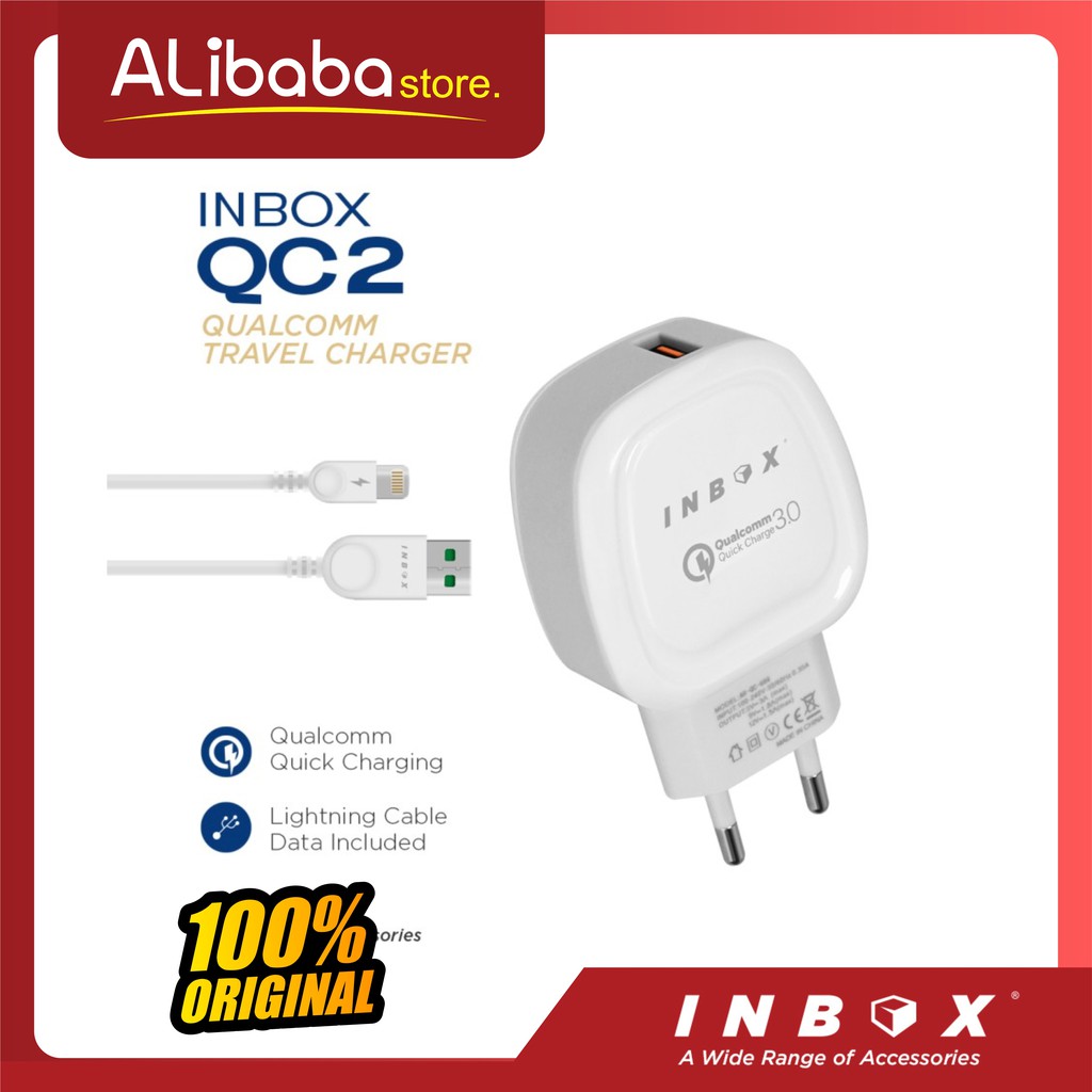 INBOX Charger QC-2 Lighting Fast Charging 1 Port USB 3A Qualcomm 3.0