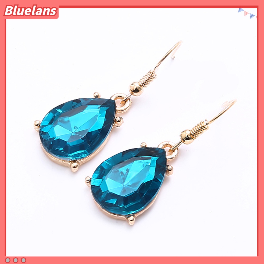 2pcs / Set Kalung Anting Berlian Imitasi Bentuk Teardrop Untuk Pengantin