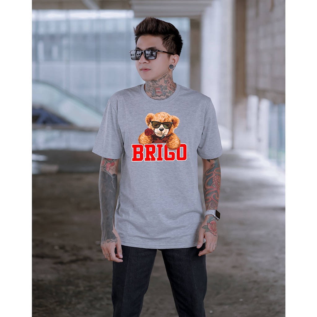 BRIGO Kaos Lengan Pendek Bear Flower II Kaos Distro BRIGO Beruang Bunga II Kaos Katun Combed M-XL ( Pria &amp; Wanita )