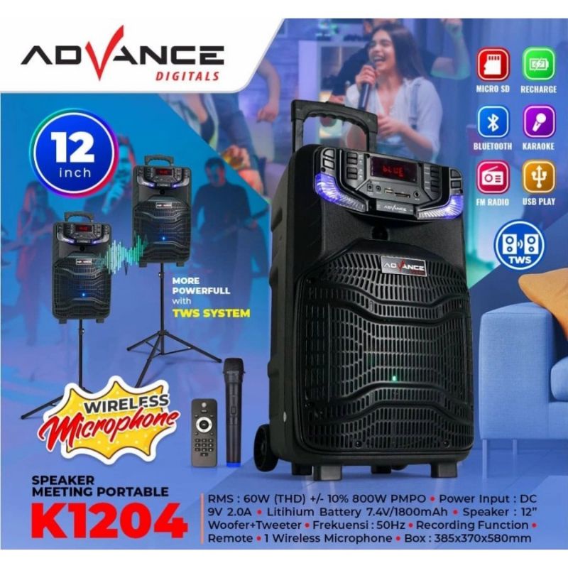 Speaker Advance K1204 Meeting Bluetooth Portable Plus Mic Wireless Karaoke pengajian senam Gitar / speaker karaoke oke / K-1204