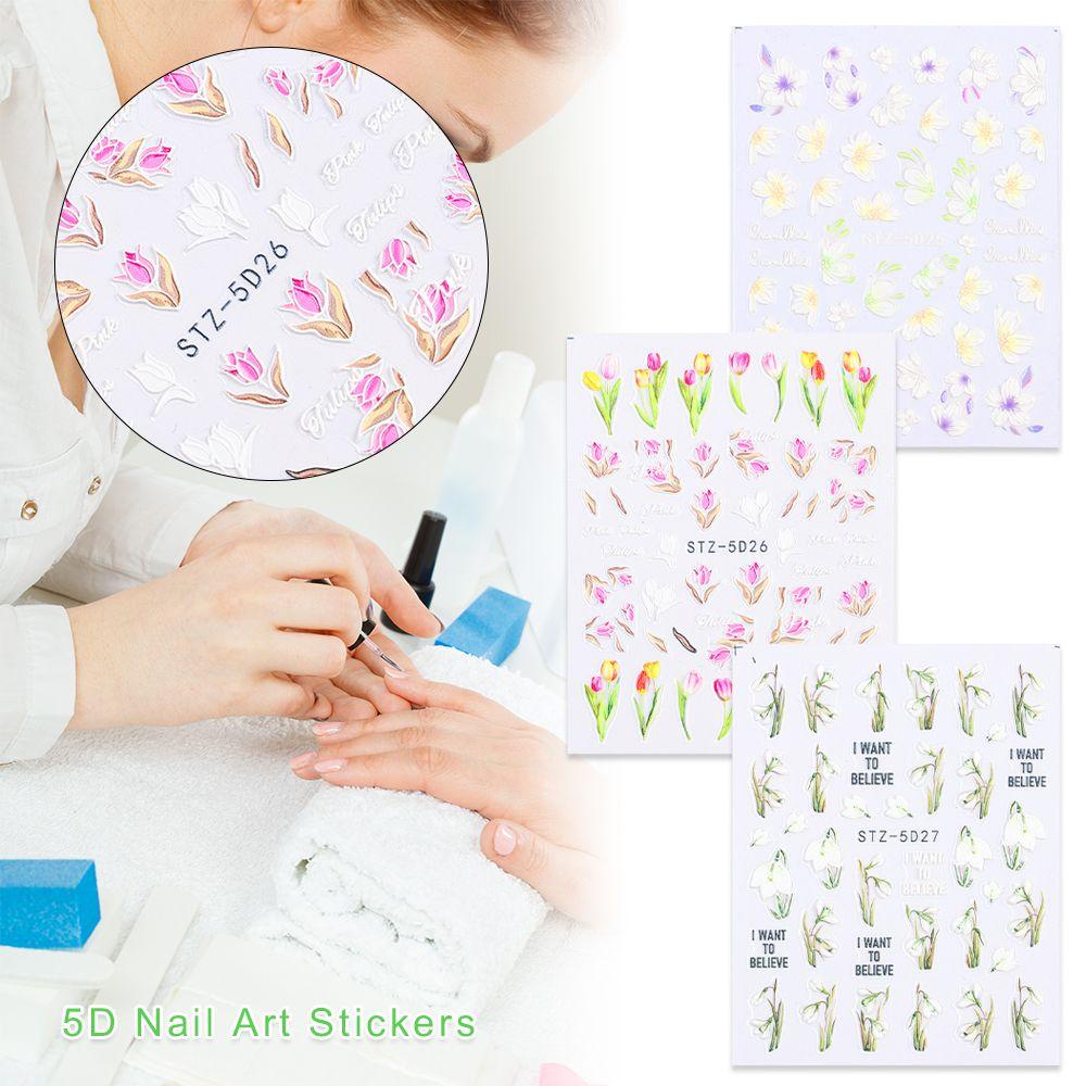 R-flower Nail Art DIY Art Dekorasi Perekat Timbul Decals Nail Art Stiker