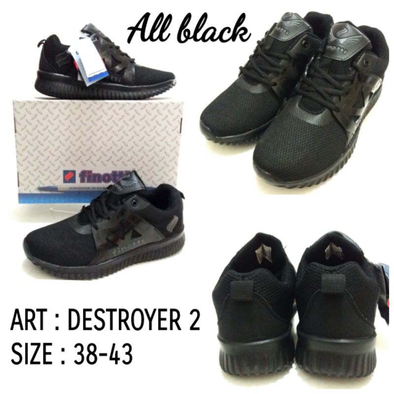 TERBARU SEPATU ANAK DEWASA  UNISEX TALI ALL BLACK FINOTTI ART DESTROYER 2 SIZE 38-43