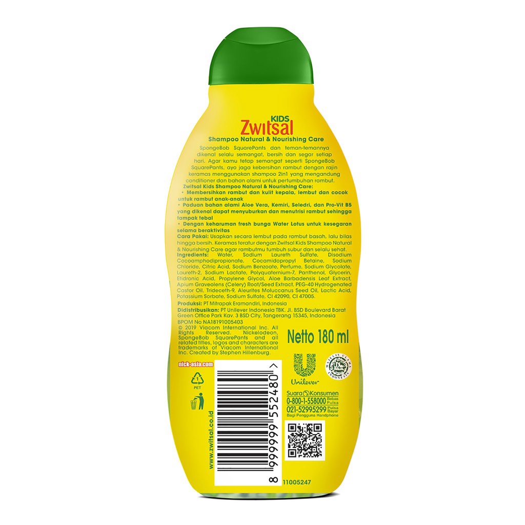 Zwitsal Kids Shampoo Green Natural &amp; Nourishing Care 180 ml - Shampoo anak zwitsal