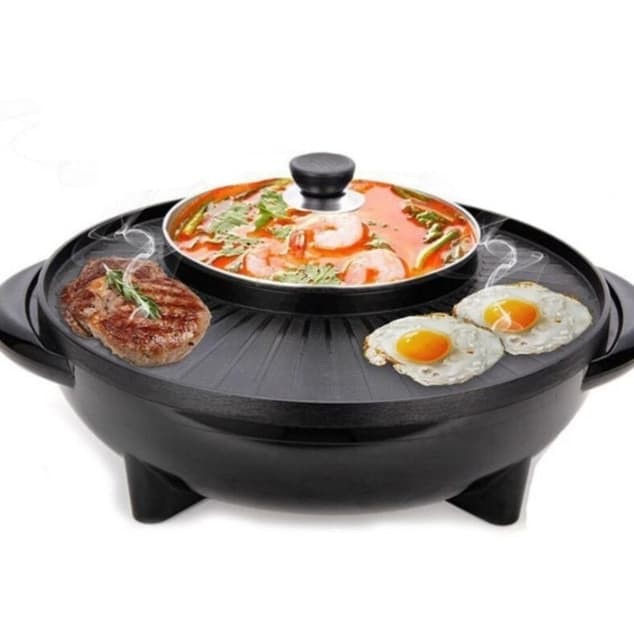 Panci electric hot pot BBQ Grill pan steam pot listrik 2in1