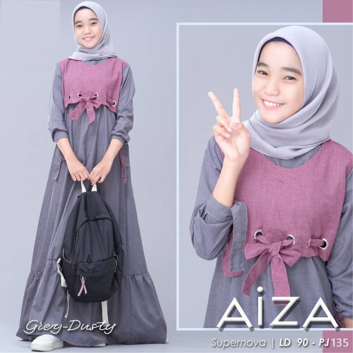 Model 2021 Gamis Anak 10 tahun Perempuan Baju Muslim Anak Perempuan AIZA 9-12 th - kubus lebaran