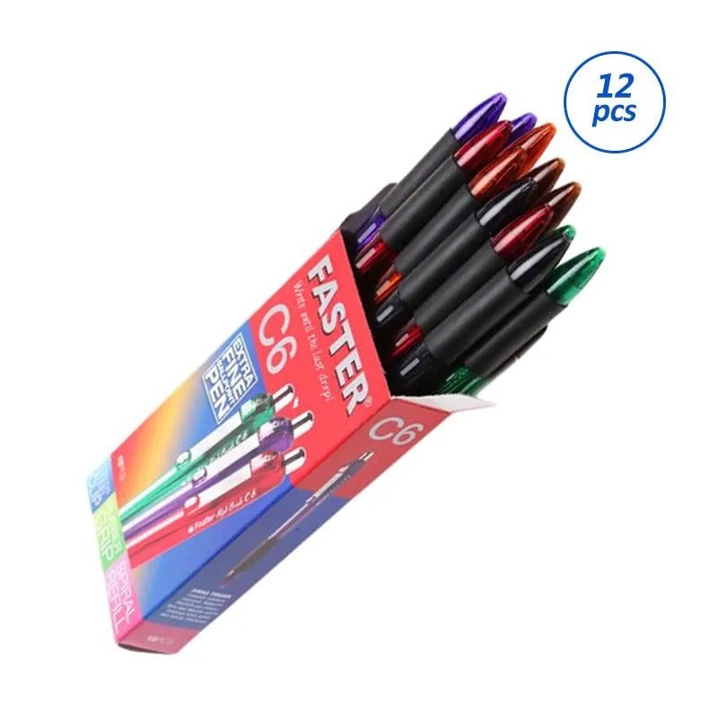 ( Lsn 12 Pc ) FASTER - PULPEN C6 / PEN / PENA [MERAH, BIRU, HITAM] - BALLPOINT SEMI GEL