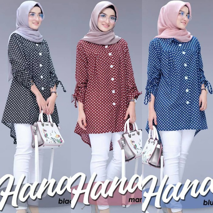 Atasan muslim wanita / Baju motif polkadot / Blouse busui : Hana Polka