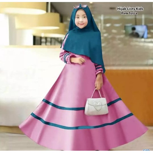 LISTY SYARI KIDS 9-12 Tahun MOSCREPE Dapat GAMIS + HIJAB Gamis Anak Perempuan Gamis Anak Murah 2021