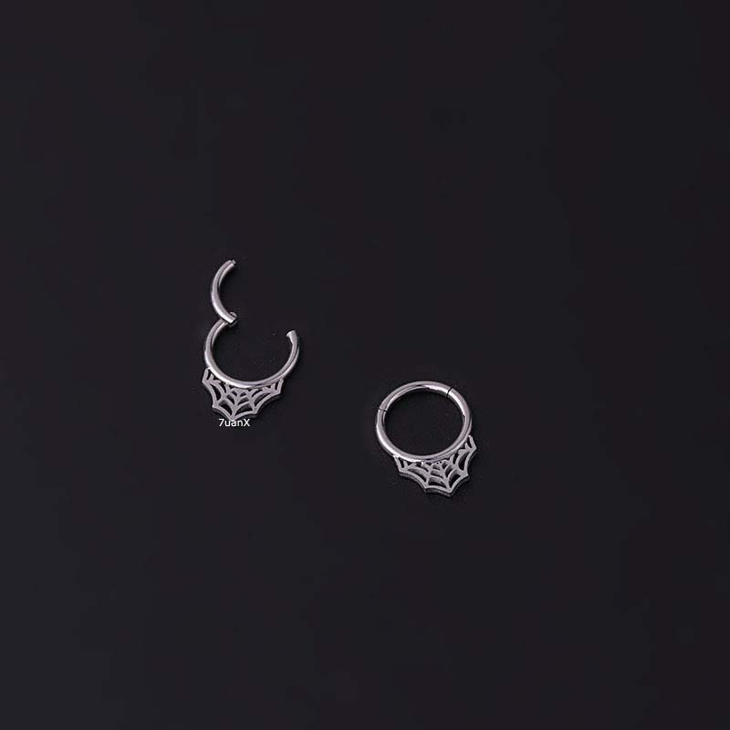 1pc Anting Tindik Hidung Bentuk Sarang Laba-Laba Ukuran 8mm Bahan Stainless Steel 16Gauge