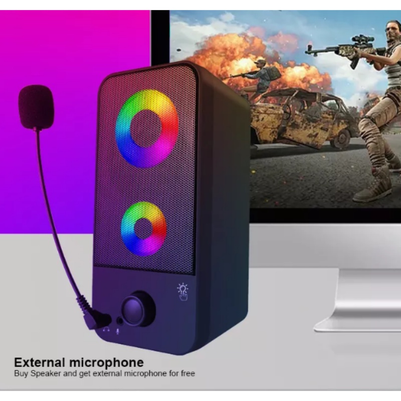 Speaker Aktif 2.0 Komputer Laptop Dual Bass Colorfull RGB USB Power X9 -XOBOX