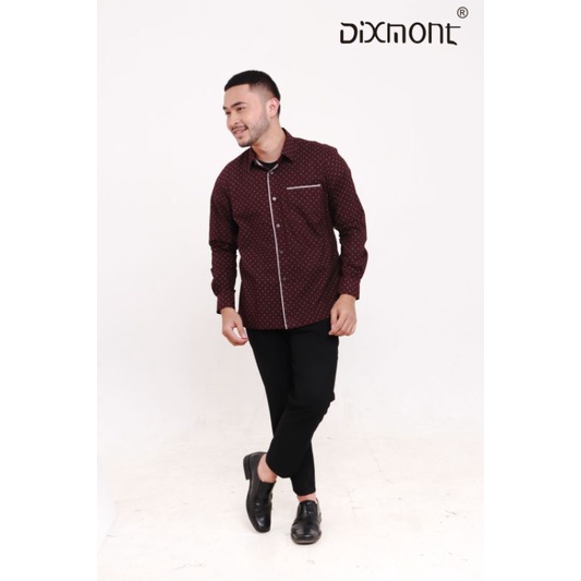 Dixmont Kemeja Pria Basic Formal Motif Lengan Panjang Hem ML00621