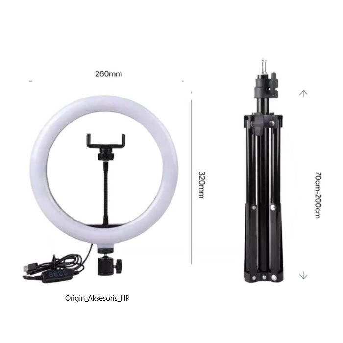 TRIPOD Handphone 2 meter + Ring Light Selfie (LED) 26 cm free holder handphone-3