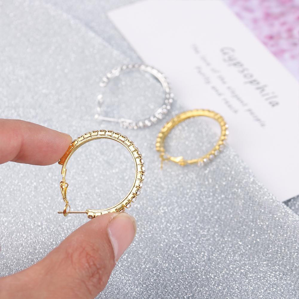 Suyo Anting Bulat Gantung Hias Kristal Berkilau Warna Silver / Gold Untuk Wanita