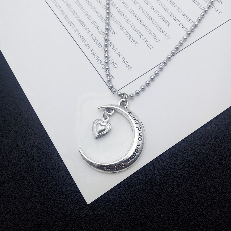 Kalung Panjang Rantai Perak Hati Silver Long Chain Necklace Moon Heart Korea Cool Letter Necklaces for Women Party Jewelry