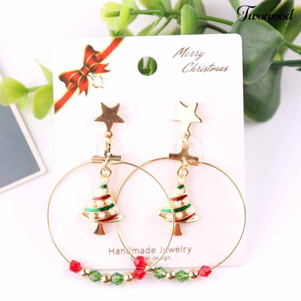 1 Pasang Anting Hoop Desain Snowman Natal Bahan Alloy Untuk Anak Perempuan