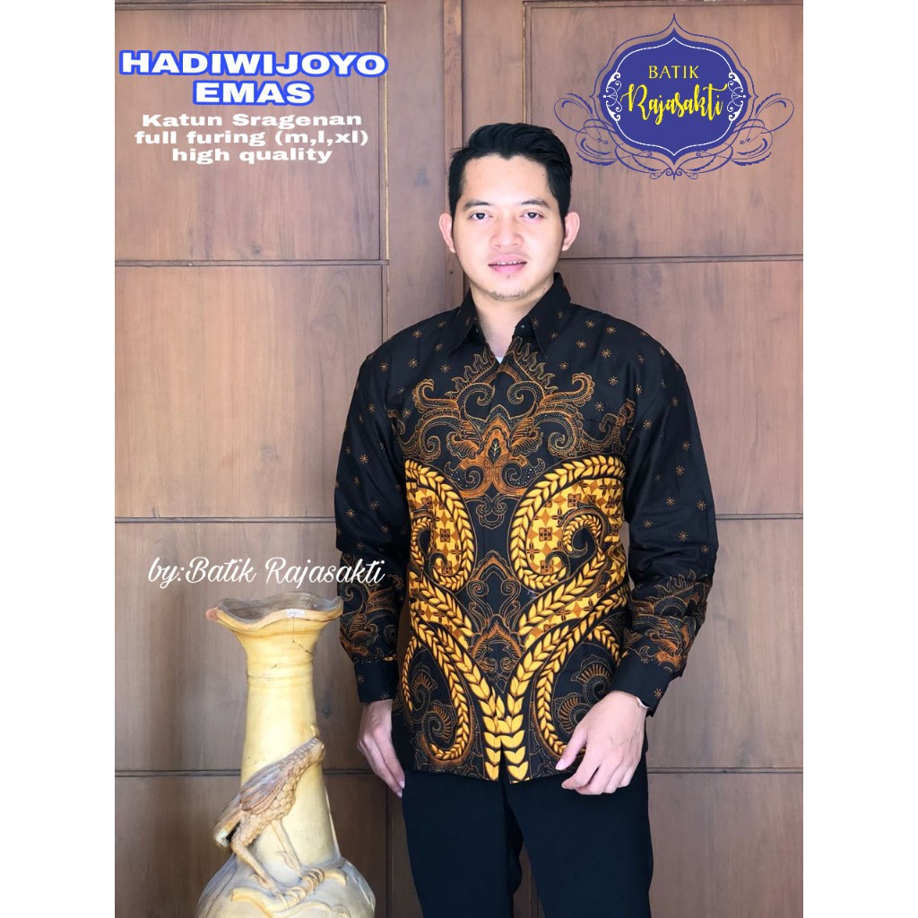 HADIWIJOYO EMAS Kemeja Batik Pria Lengan Panjang Katun Halus FULL FURING Rajasakti