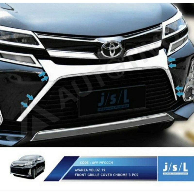 JSL List Grill Depan Avanza Veloz 2019 Front Grille Chrome 3 Pcs