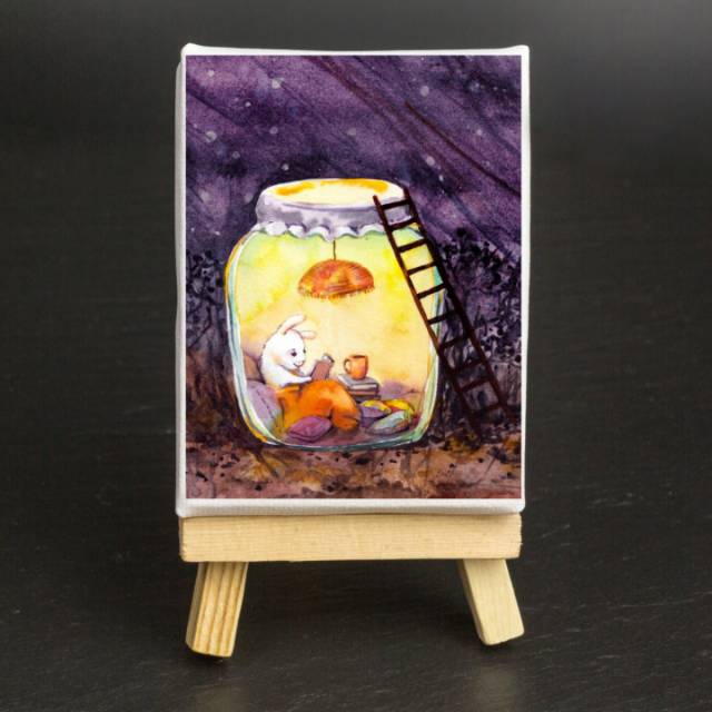 

Bunny rabbit kelinci reading wall art canvas 20x30 cm