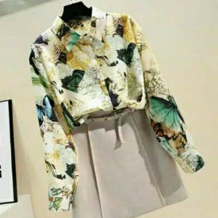 Viona Baju Kemeja wanita import green/ Pakaian wanita baju kemeja kerja import korea hijau kekinian