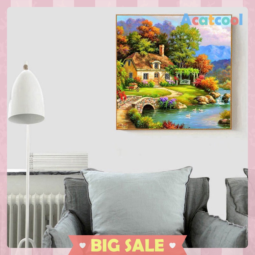 5D DIY Full Round Drill Diamond Painting Relaxing Village Cross Stitch Kit