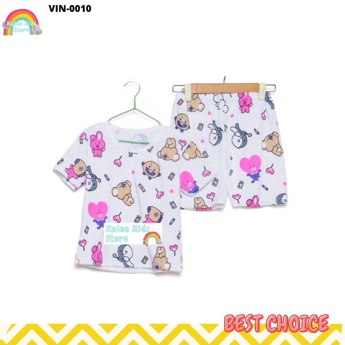Setelan Baju Anak Perempuan - Kartun BTS - Baju Anak Murah - Gambar BTS (Impor)