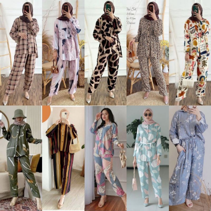 DIAMORE GROSIR BISA COD SETELAN WANITA PAJAMAS/ SET.CEL KEKINIAN BLOOMING ONE SET / /SETELAN PIYAMA