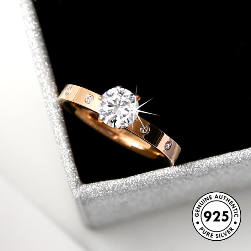 Cincin Berlian Inlaid Bahan S925 Silver Warna Rose Gold