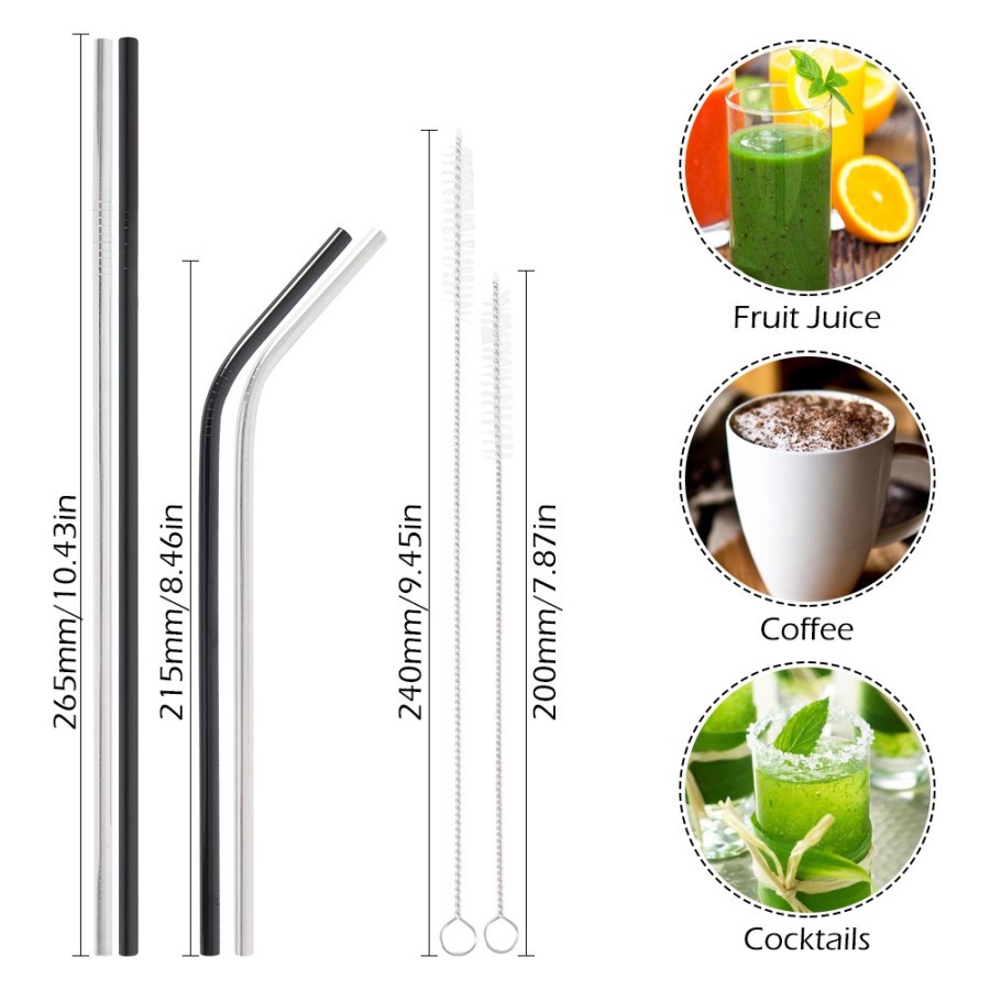 Sedotan Stainless Lurus - Sedotan Stainless Bengkok - Sikat Sedotan - Sedotan Stainless - Sedotan Mi