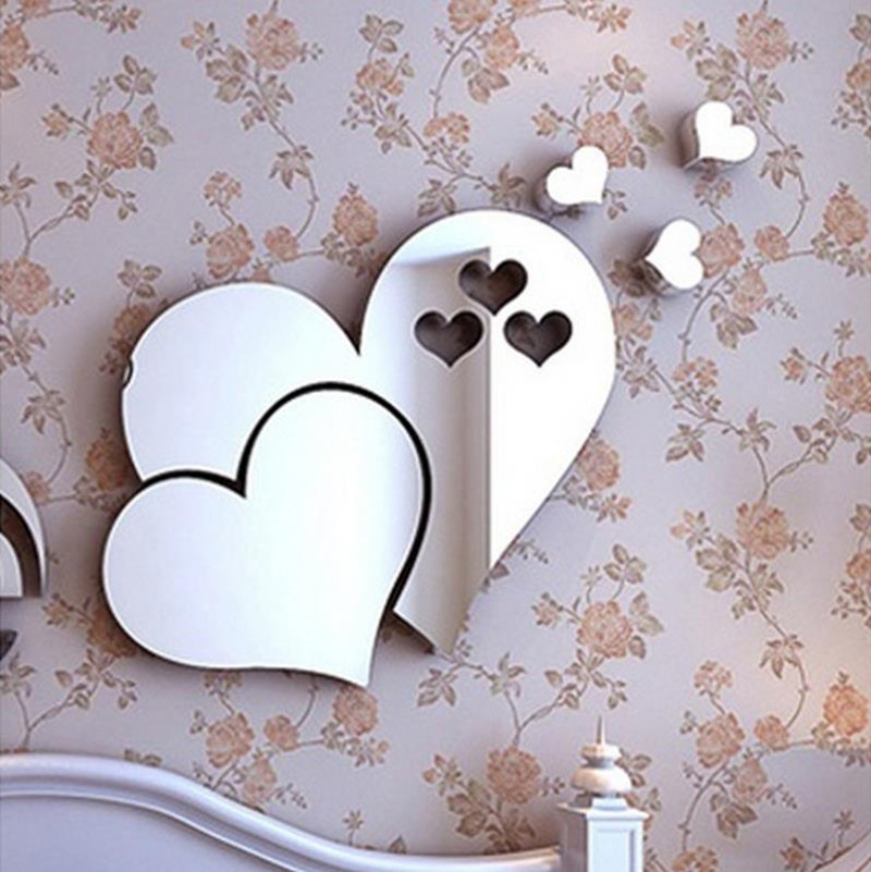 Hot Sale/3D Mirror Self-adhesive Wall Sticker/Stiker Love Hearts Wall Art/Dekorasi Dinding Kamar Rumah