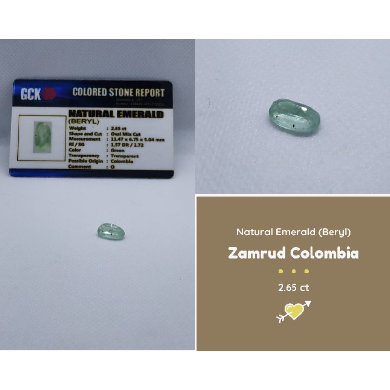Zamrud Colombia Original/Natural Emerald Beryl 2.65 crats