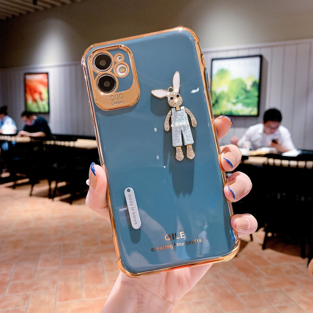 IPHONE Boneka Kelinci Berlian Desain Pinggiran Emas Casing Ponsel Kompatibel Dengan Iphone12 11 Pro Max X Xs Max Xr Ffghnb