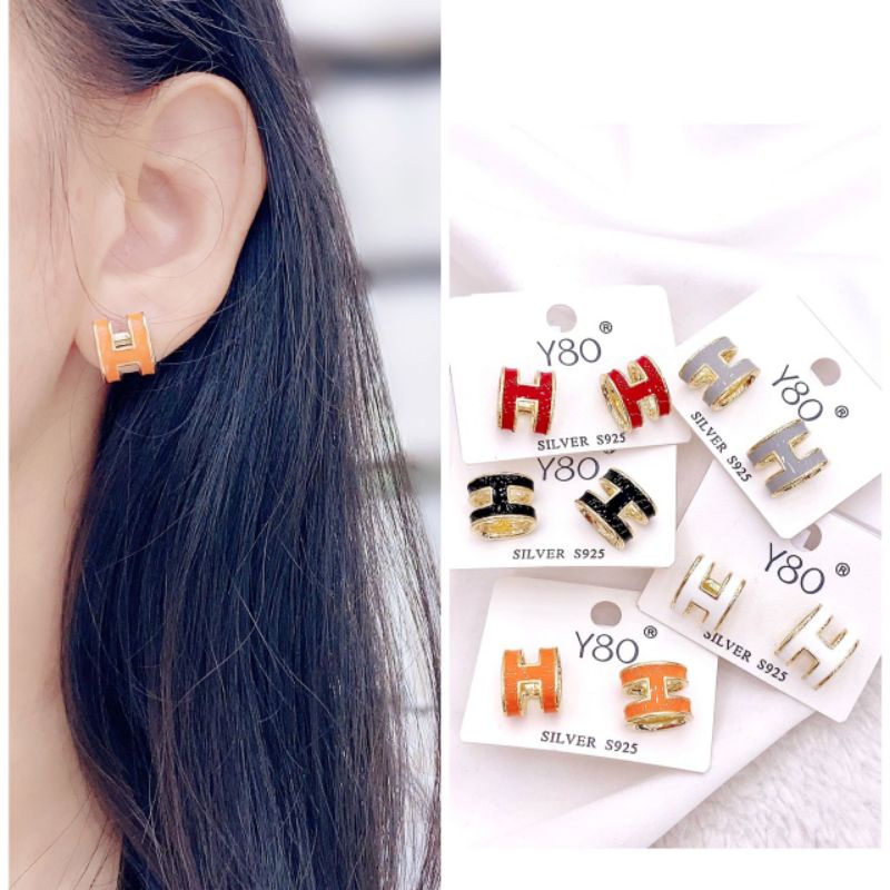 Anting Silver925 Perak Premium Quality Anting Premium Lapis Silver925 Motif H Anti Karat anti alergi  01