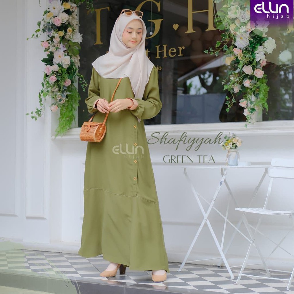 Gamis Polos Aksen Kancing  Queen Crepe Shafiyyah Ori by Ellin Hijab