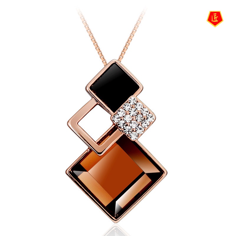 [Ready Stock]Simple Diamond Crystal Necklace for Women Temperament Fashion Trendy Pendant