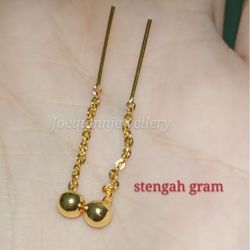 Anting tusuk bulet gantung emas muda