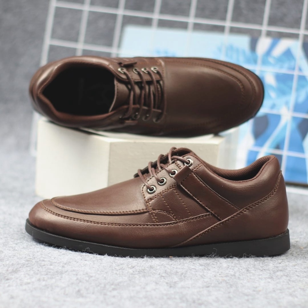 Enoz Igor!Sepatu sneakers tali casual formal kerja pria kulit sintetic warna coklat keren cowok kuliah sekolah gereja pesta kondangan kawinan