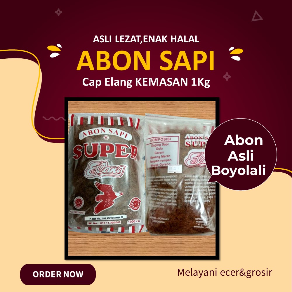 

Abon Sapi Asli Boyolali Halal Super Cap Elang kemasan 1kg