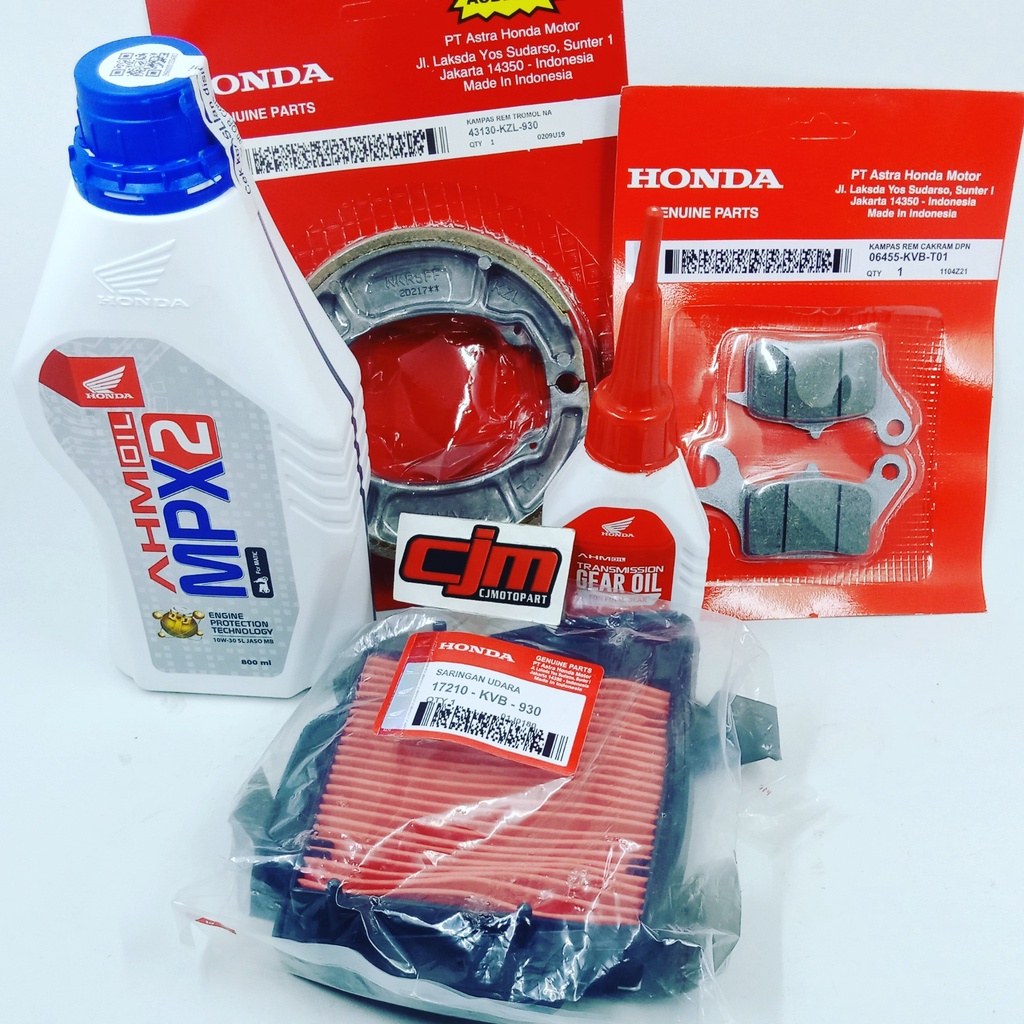 PAKET HEMAT SERVICE KAMPAS REM DEPAN BELAKANG OLI MPX2 GARDAN DAN FILTER UDARA VARIO 110 KARBU BERKUALITAS ORIGINAL