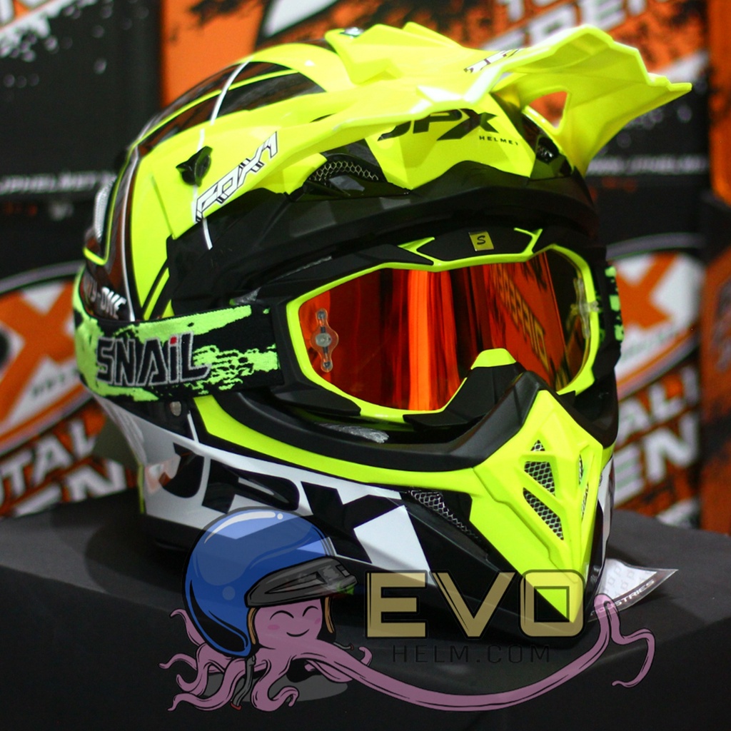 HELM JPX CROSS_FOX1 SERI X31 - SUPER BLACK YELLOW + GOOGLE SNAIL (ONGKIR 2 KG) HELM JPX TERBARU