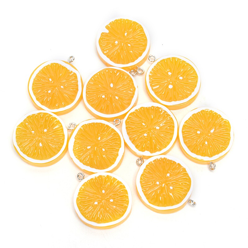 Hbid 10Pcs / Lot Liontin Potongan Buah Lemon Jeruk Bahan Resin untuk Perhiasan DIY