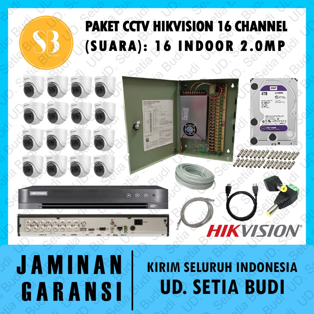 Paket FULL CCTV Hikvision 16 Channel (Suara): 16 Indoor 2.0MP